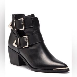 Genuine Black Leather Ankle Boots with Silver Buckle and tips size 8